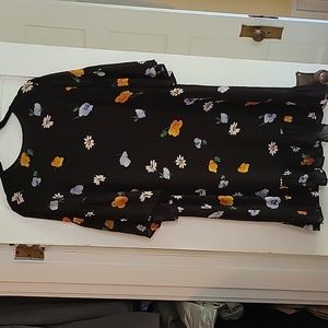 Ganni Scandi black floral ruffle dress with poppies and daisy - L